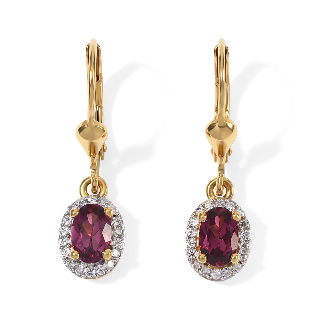 D'Joy Natürlicher Rhodolith Granat, Moissanit Ohrringe 925 Silber 750 Vergoldet ca. 1,29 ct.