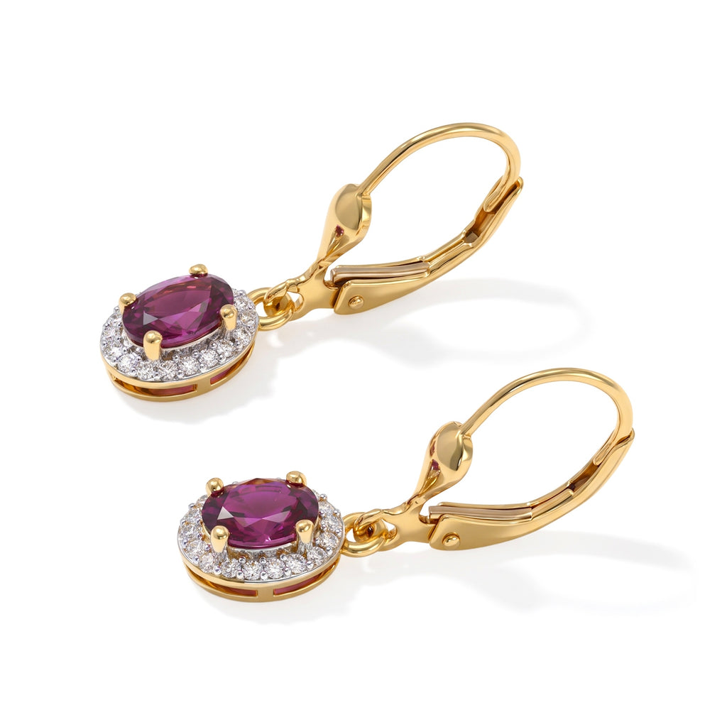 D'Joy Natürlicher Rhodolith Granat, Moissanit Ohrringe 925 Silber 750 Vergoldet ca. 1,29 ct.