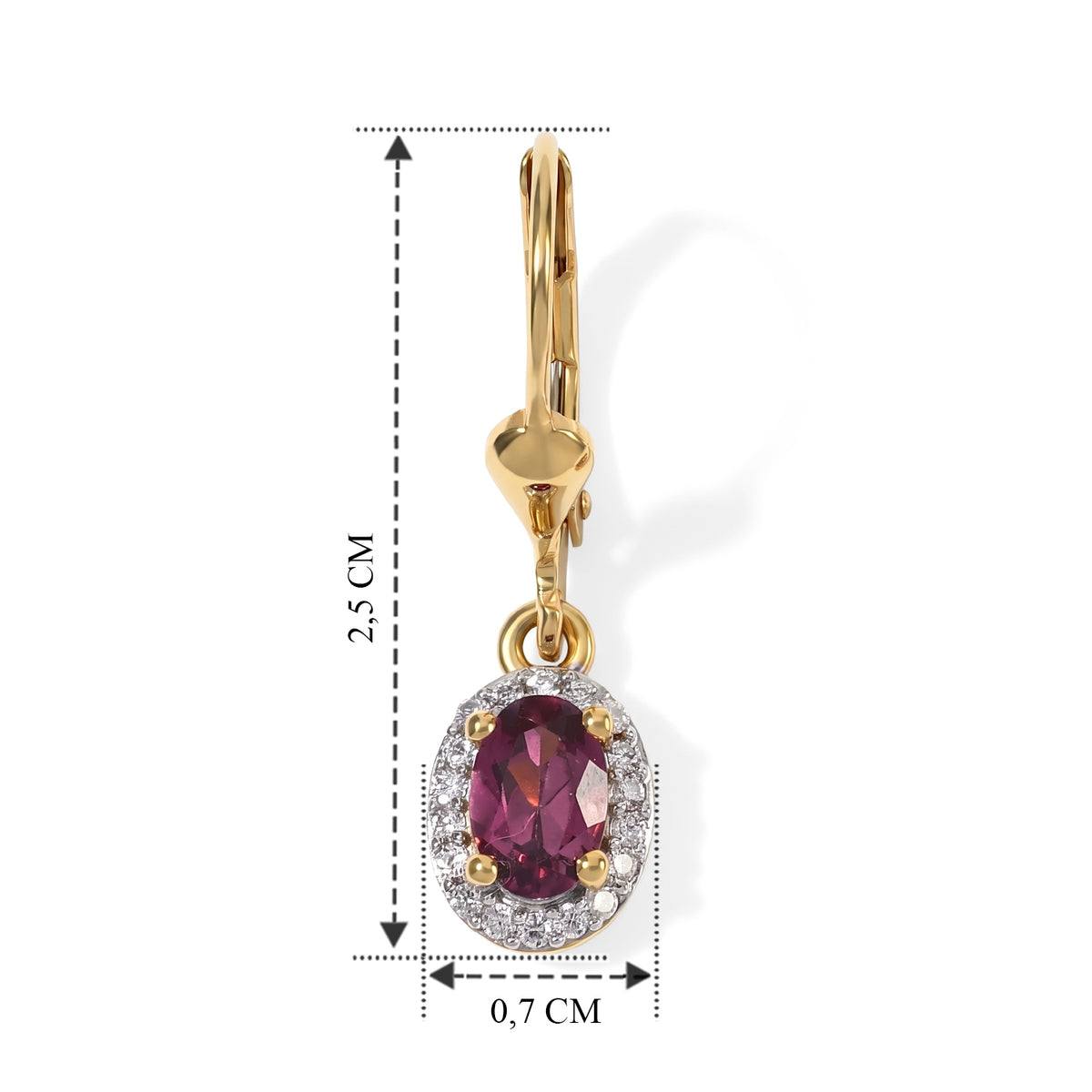 D'Joy Natürlicher Rhodolith Granat, Moissanit Ohrringe 925 Silber 750 Vergoldet ca. 1,29 ct.