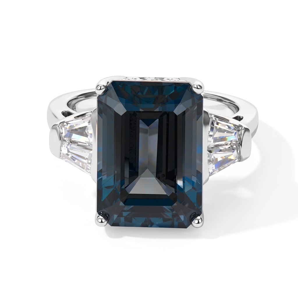 D'Joy AAA London Blau Topas (14x10), Moissanit Ring 925 Silber Rhodiniert (Größe 17.00) (4-4 Werktage Lieferzeit) ca. 9.47 ct