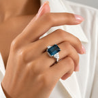 D'Joy AAA London Blau Topas (14x10), Moissanit Ring 925 Silber Rhodiniert (Größe 17.00) (4-4 Werktage Lieferzeit) ca. 9.47 ct