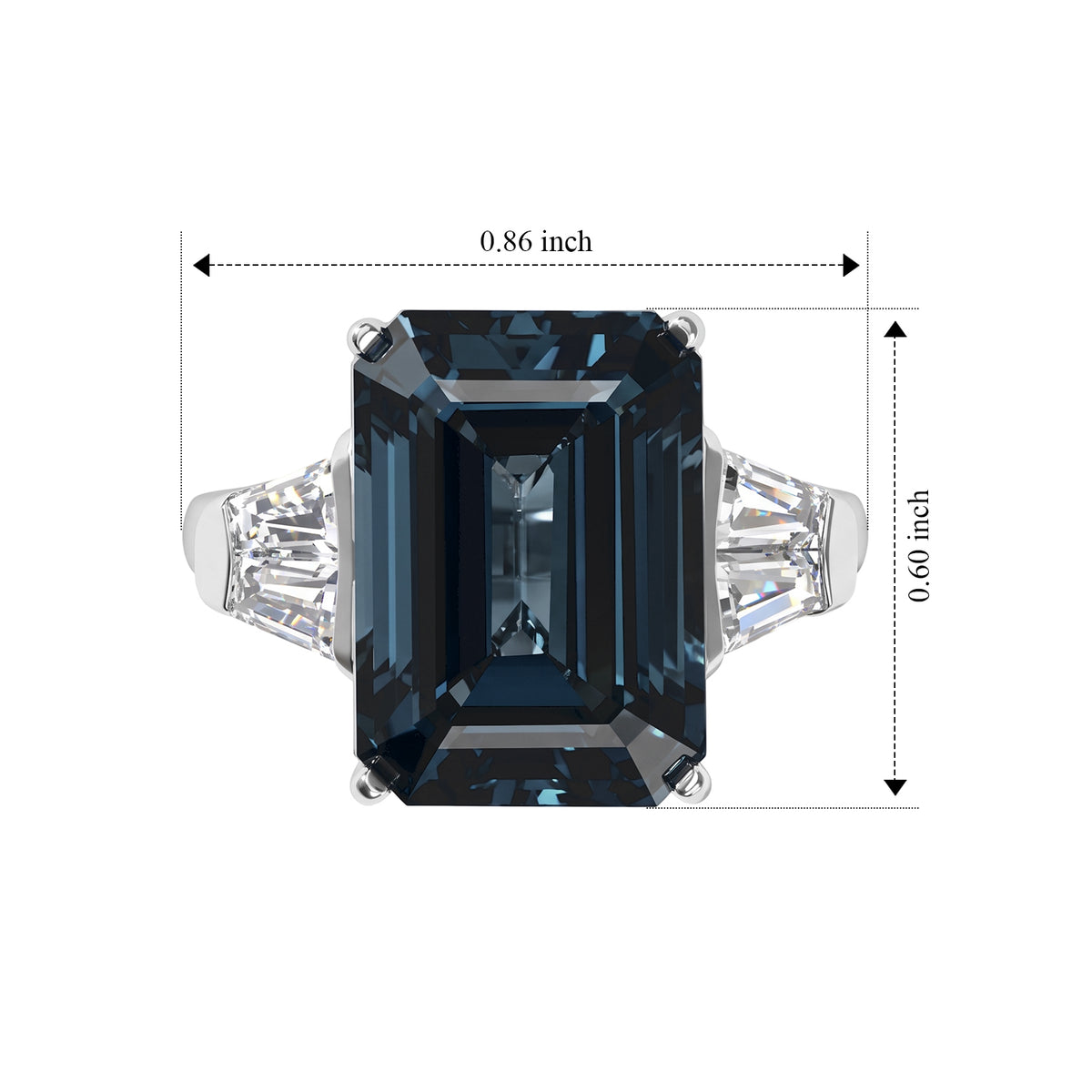 D'Joy AAA London Blau Topas (14x10), Moissanit Ring 925 Silber Rhodiniert (Größe 17.00) (4-4 Werktage Lieferzeit) ca. 9.47 ct