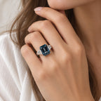 D'Joy AAA London Blau Topas, Moissanit Ring 925 Silber Rhodiniert (Größe 20.50)   ca. 9,47 ct