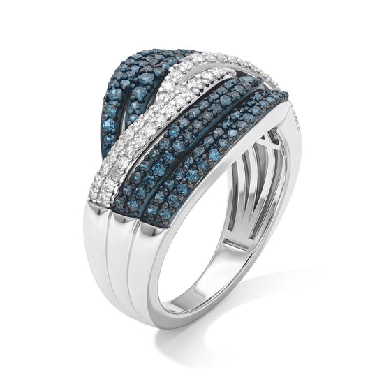 D'Joy Blauer Diamant (IR), Weißer Diamant Ring 925 Silber Rhodiniert (Größe 20.00)  ca. 1.04 ct