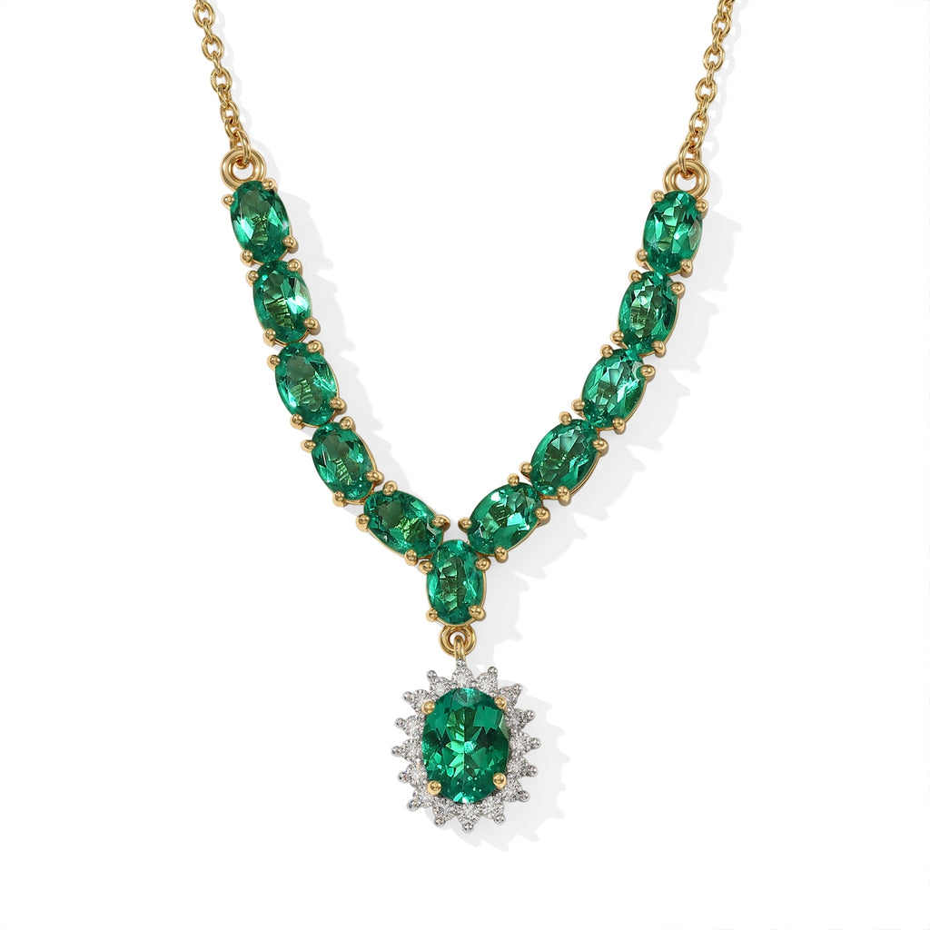LUXURIANT DIAMOND - AAA Lab Grown Kolumbianischer Smaragd Halskette ca. 45 cm 925 Silber 750 Gelbgold vermeil ca. 5,57 ct.