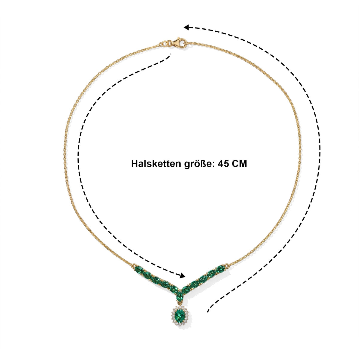 LUXURIANT DIAMOND - AAA Lab Grown Kolumbianischer Smaragd Halskette ca. 45 cm 925 Silber 750 Gelbgold vermeil ca. 5,57 ct.