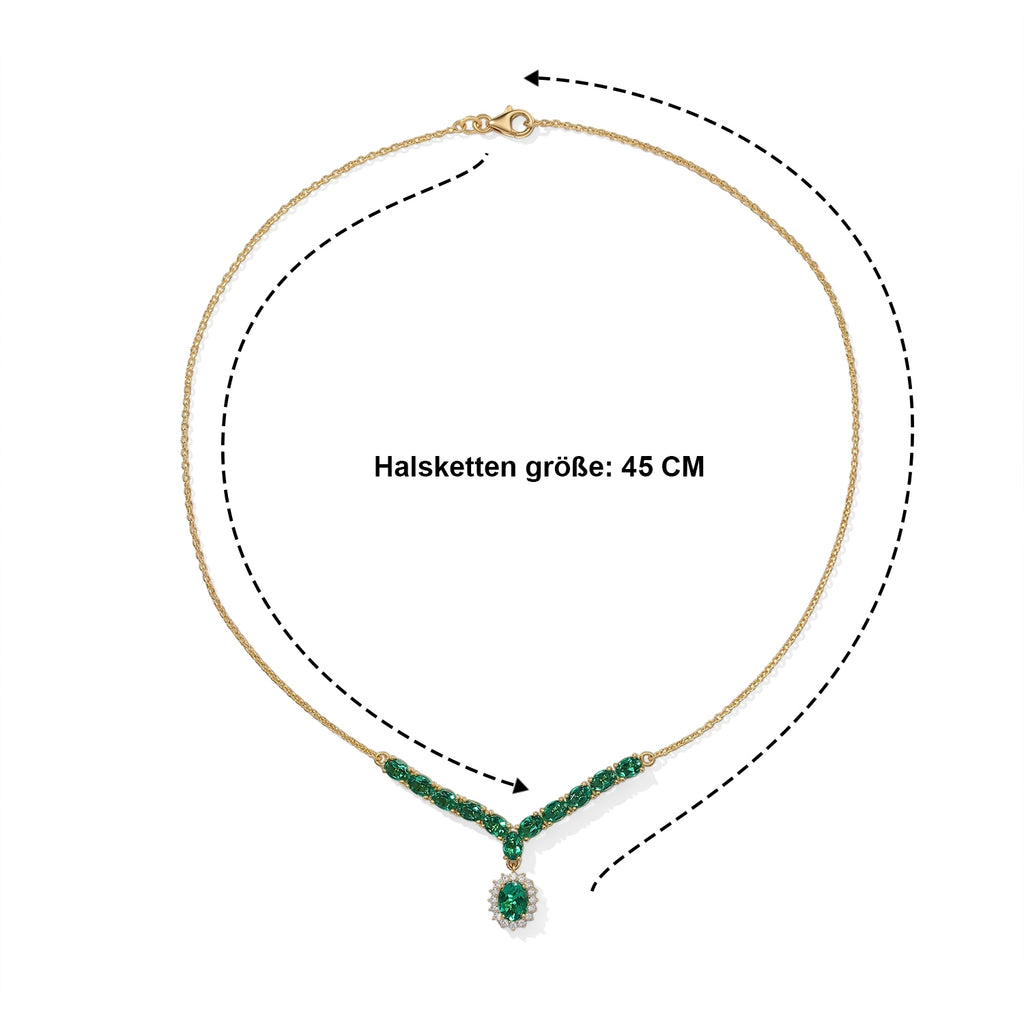 LUXURIANT DIAMOND - AAA Lab Grown Kolumbianischer Smaragd Halskette ca. 45 cm 925 Silber 750 Gelbgold vermeil ca. 5,57 ct.
