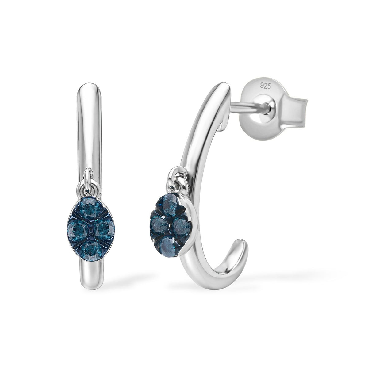 D'Joy Blauer Diamant (IR) Ohrringe 925 Silber Rhodiniert  ca. 0.15 ct
