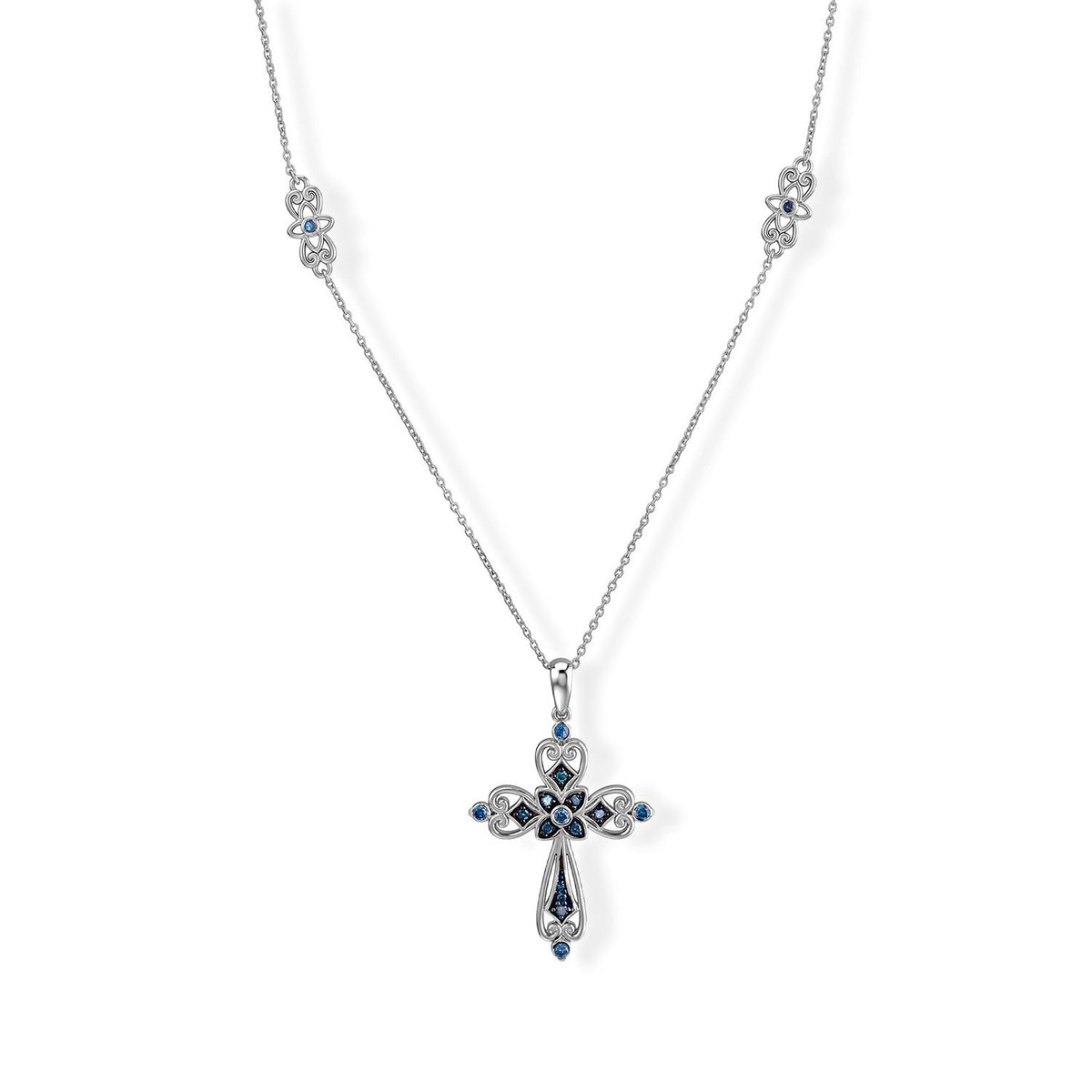 D'Joy Blauer Diamant (IR) Halskette   ca. 45 cm+ 5 cm Extender 925 Silber Rhodiniert ca. 0.18 ct