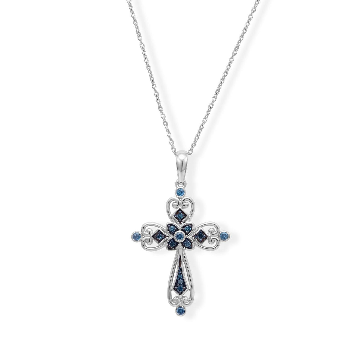 D'Joy Blauer Diamant (IR) Halskette   ca. 45 cm+ 5 cm Extender 925 Silber Rhodiniert ca. 0.18 ct