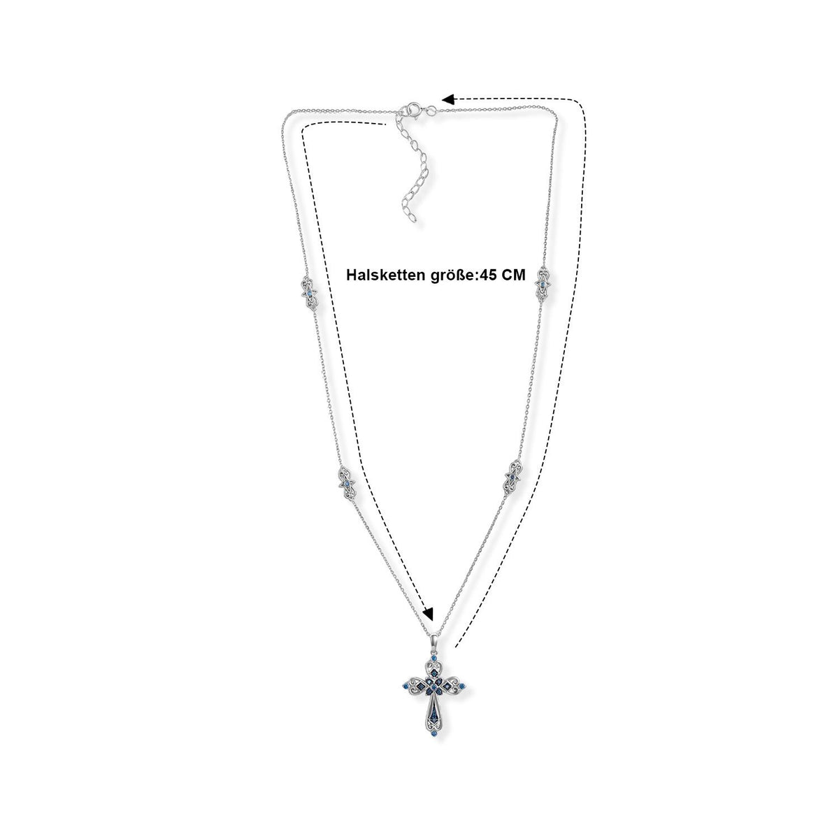 D'Joy Blauer Diamant (IR) Halskette   ca. 45 cm+ 5 cm Extender 925 Silber Rhodiniert ca. 0.18 ct