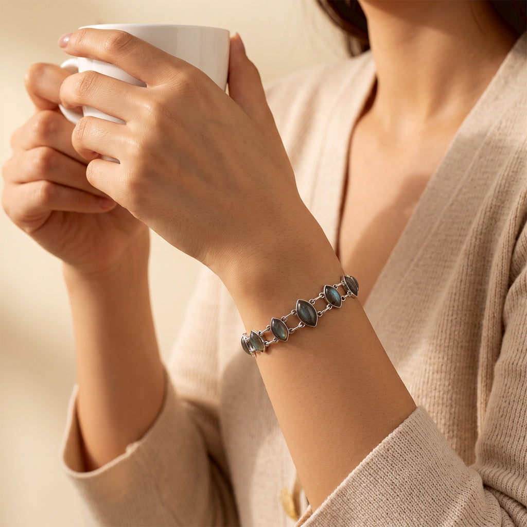 EVER TRUE AAA Labradorit Armband ca. 19 cm 316L Edelstahl ca. 10,36 ct.