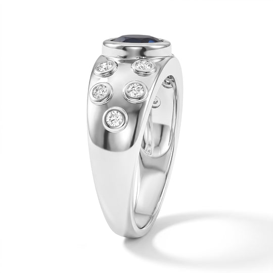 D'Joy Laborgezüchteter Ceylon-Blau-Saphir, Moissanit Ring 925 Silber Rhodiniert (Größe 20.00) ca. 2,98 ct
