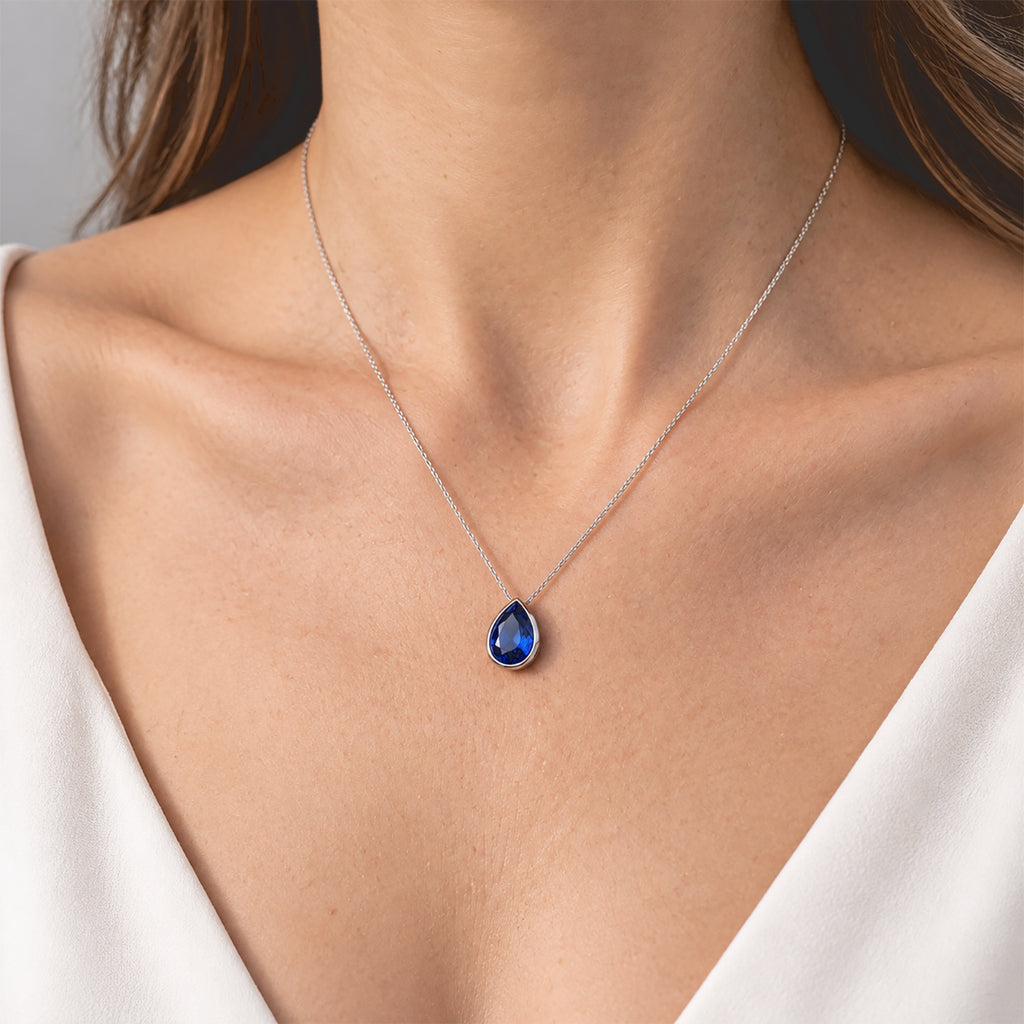 Laborgezüchteter Ceylon-Blau-Saphir Anhänger 925 Silber Rhodiniert ca. 4,70 ct.