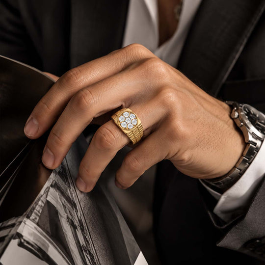 D'Joy Weißer Diamant Ring 925 Silber 750 Gelbgold vermeil (Größe 17.00) ca. 0,03 ct