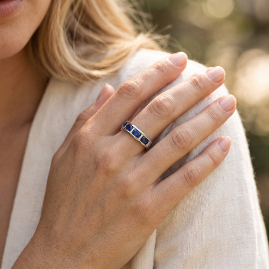 Laborgezüchteter Ceylon-Blau-Saphir, Moissanit Ring 925 Silber Rhodiniert (Größe 20.00) ca. 1,66 ct