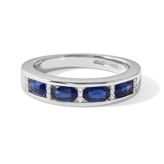 Laborgezüchteter Ceylon-Blau-Saphir, Moissanit Ring 925 Silber Rhodiniert (Größe 20.00) ca. 1,66 ct