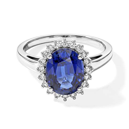 Laborgezüchteter Ceylon-Blau-Saphir, Moissanit Ring 925 Silber Rhodiniert (Größe 18.00) ca. 4,44 ct