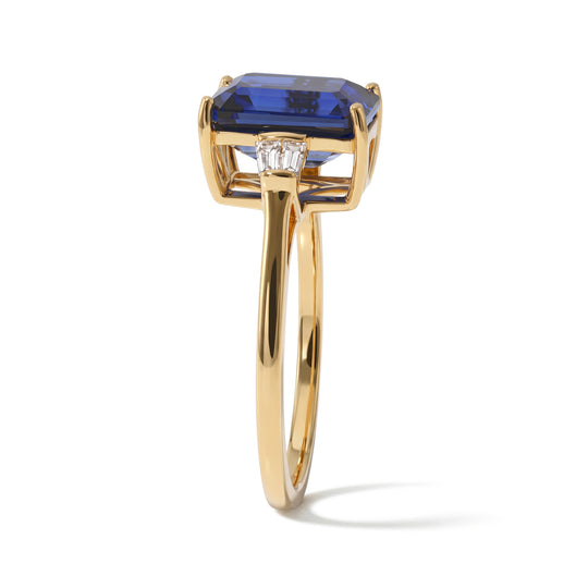 Im Labor gezüchteter Ceylon-Saphir, Lab Grown Diamant Ring 925 Silber 750 Gelbgold vermeil (Größe 20.00) ca. 4.84 ct