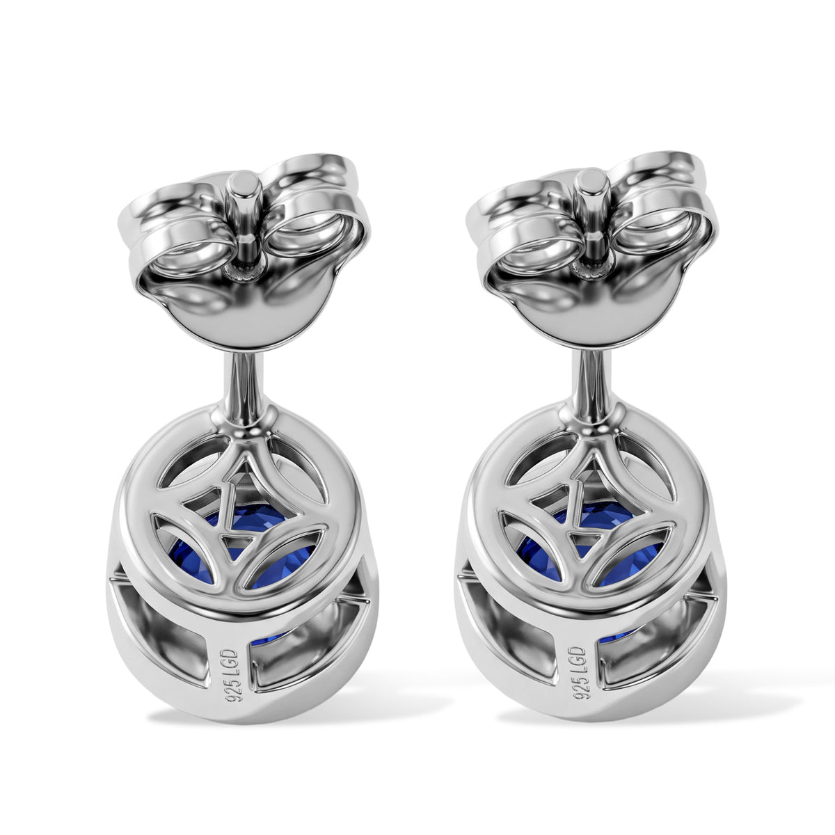 Laborgezüchteter Ceylon-Blau-Saphir Ohrringe 925 Silber Rhodiniert ca. 1,30 ct.