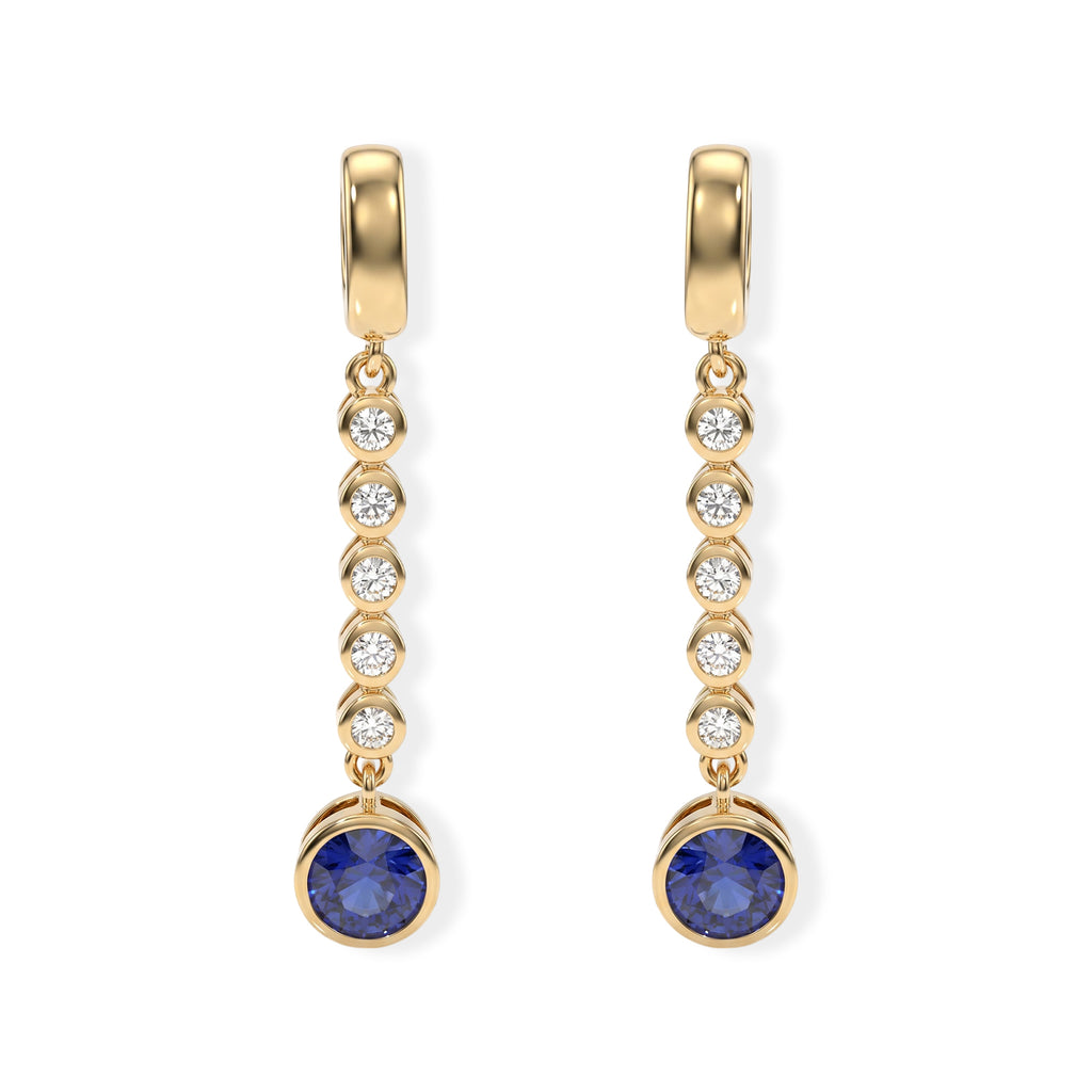 Laborgezüchteter Ceylon-Blau-Saphir, Moissanit Ohrringe 925 Silber 750 Gelbgold vermeil ca. 2,21 ct.