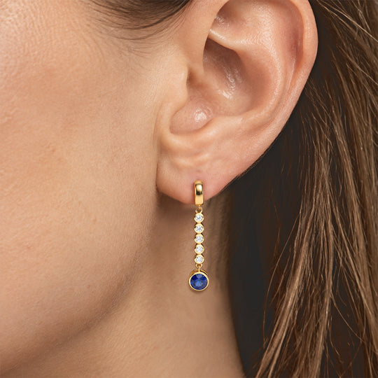 Lab Grown Ceylon-Blau-Saphir, Moissanit Ohrringe 925 Silber 750 Gelbgold vermeil ca. 2.21 ct