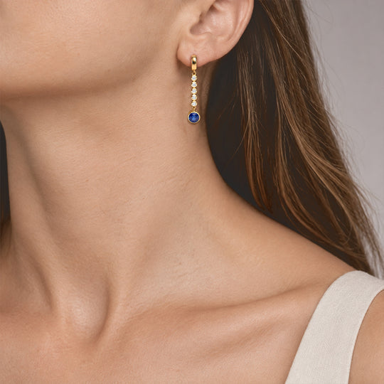 Lab Grown Ceylon-Blau-Saphir, Moissanit Ohrringe 925 Silber 750 Gelbgold vermeil ca. 2.21 ct