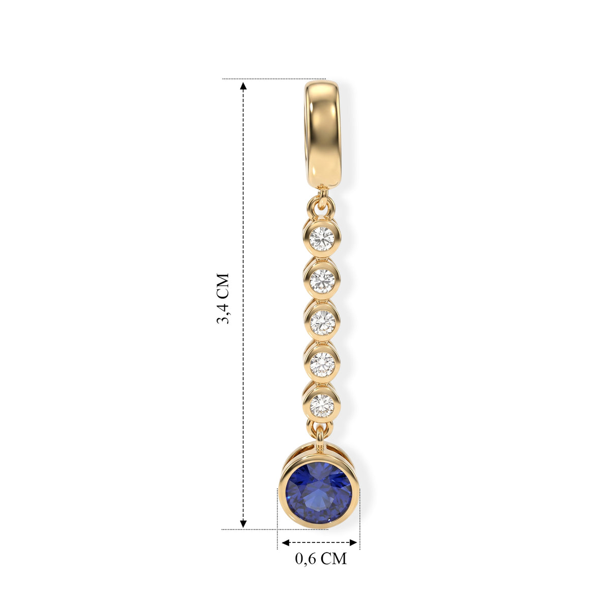 Laborgezüchteter Ceylon-Blau-Saphir, Moissanit Ohrringe 925 Silber 750 Gelbgold vermeil ca. 2,21 ct.