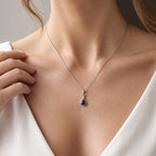 Laborgezüchteter Ceylon-Blau-Saphir, Lab Grown Diamant Anhänger 925 Silber Rhodiniert ca. 0,88 ct.