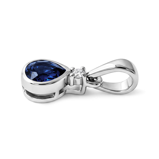 Lab Grown Ceylon-Blau-Saphir, Lab Grown Diamant Anhänger 925 Silber Rhodiniert ca. 0,88 ct.