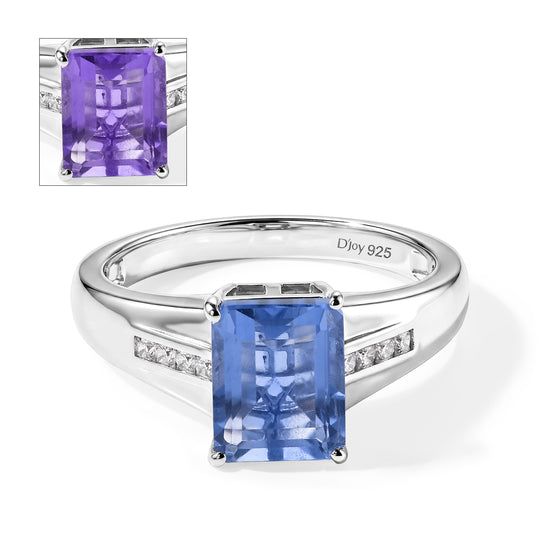 D'Joy Farbwechsel Fluorit, Moissanit Ring 925 Silber Rhodiniert (Größe 20.00)  ca. 3,07 ct
