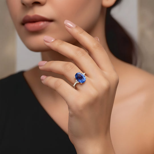 D'Joy Farbwechsel Fluorit, Moissanit Ring 925 Silber Rhodiniert (Größe 21.00)  ca. 8,18 ct