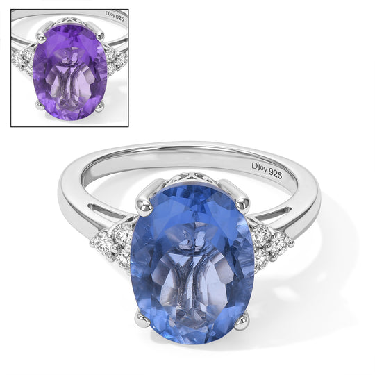 D'Joy Farbwechsel Fluorit, Moissanit Ring 925 Silber Rhodiniert (Größe 21.00)  ca. 8,18 ct