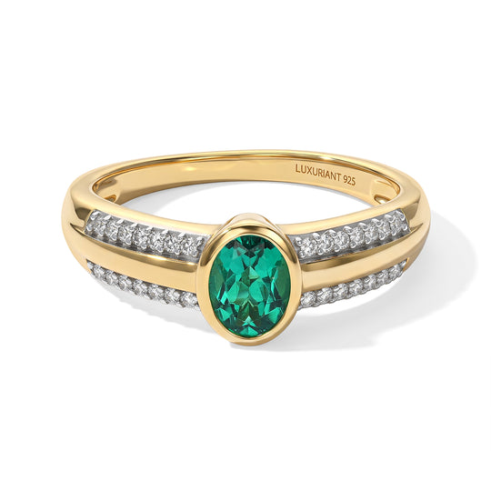 LUXURIANT DIAMOND - AAA Lab Grown Kolumbianischer Smaragd, Lab Grown Diamant Ring 925 Silber 750 Gelbgold vermeil (Größe 21.00) ca. 0,94 ct