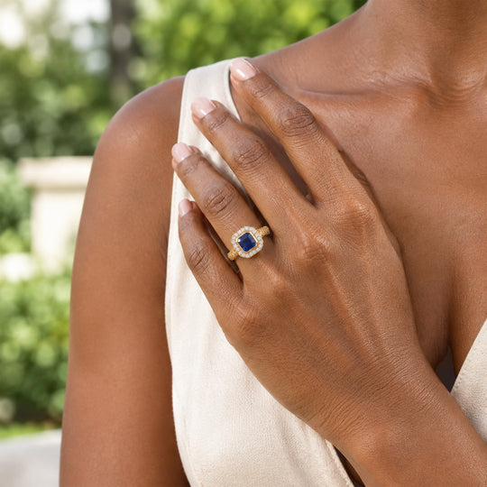 Laborgezüchteter Ceylon-Blau-Saphir, Lab Grown Diamant Ring 925 Silber 750 Gelbgold vermeil (Größe 17.00) ca. 2,52 ct