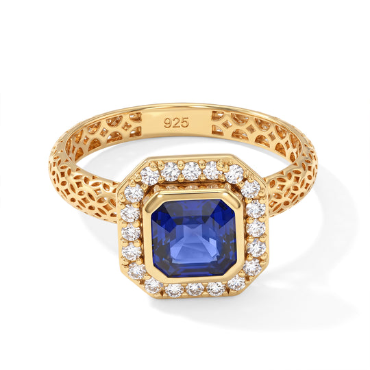 Lab Grown Ceylon-Blau-Saphir, Lab Grown Diamant Ring 925 Silber 750 Gelbgold vermeil (Größe 18.00)  ca. 2.52 ct