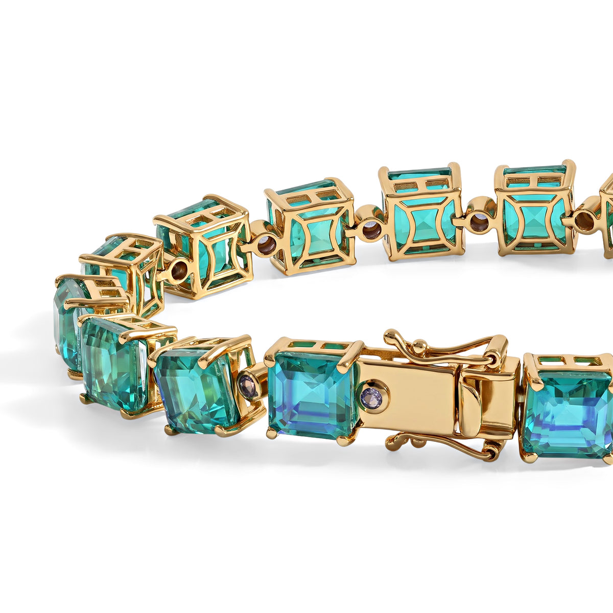 D'Joy Pfau Quarz Triplette, Iolit Armband ca. 20 cm 925 Silber 750 Gelbgold vermeil ca. 49,79 ct.