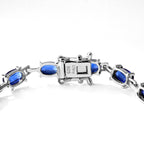 Laborgezüchteter Ceylon-Blau-Saphir Armband ca. 19 cm 925 Silber Rhodiniert ca. 12,92 ct.