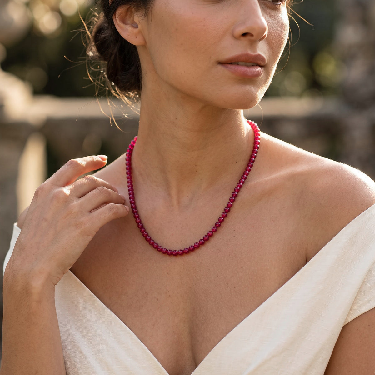 D'Joy Lab Grown Rubin SGL zertifiziert Halskette (8-13 Werktage Lieferzeit) ca. 50 cm 925 Silber Rhodiniert ca. 85,00 ct.