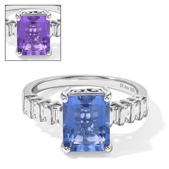 D'Joy Farbwechsel Fluorit, Moissanit Ring 925 Silber Rhodiniert (Größe 21.00)  ca. 4,38 ct
