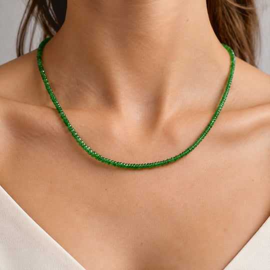 Tsavorite Granat Halskette ca. 45 cm 925 Silber Rhodiniert ca. 42,00 ct.
