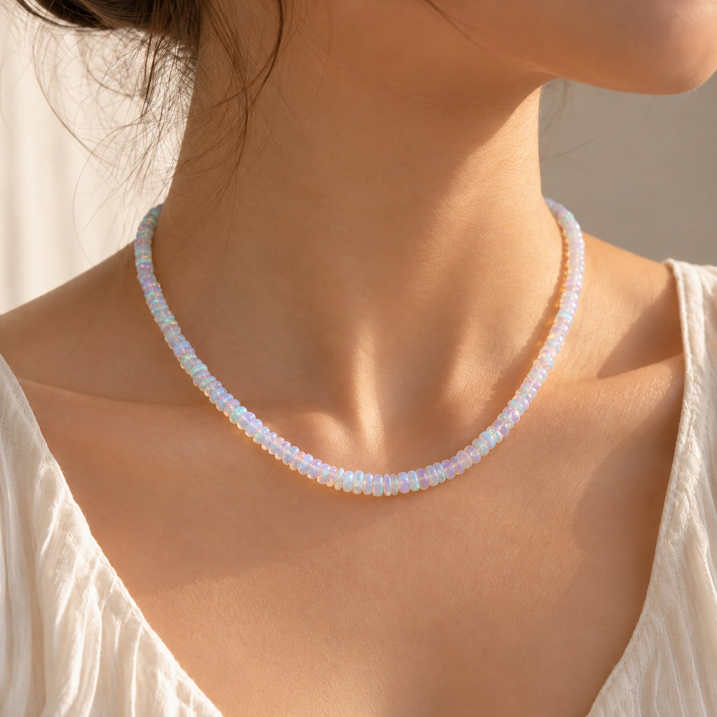 D'Joy AA Natürlicher, äthiopischer Welo Opal Halskette ca. 45 cm 925 Silber Rhodiniert ca. 65.00 ct