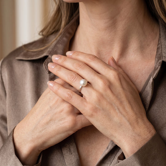 D'Joy AAA Zhu Ji Akoya-Perle Ring 925 Silber Rhodiniert (Größe 17.00)