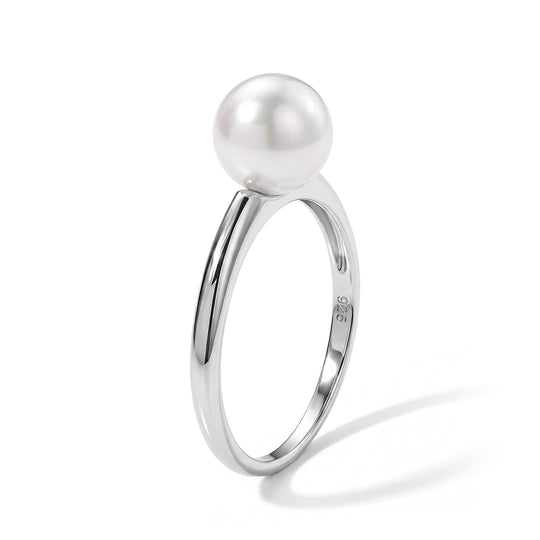D'Joy AAA Zhu Ji Akoya-Perle Ring 925 Silber Rhodiniert (Größe 17.00)