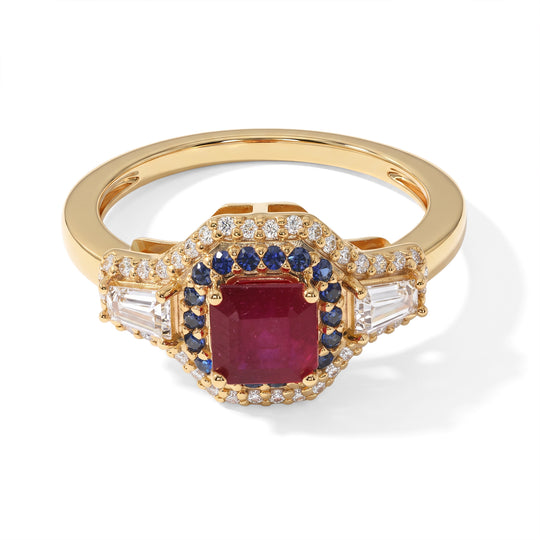 D'Joy AA Afrikanischer Rubin (Fissure gefüllt), Moissanit Ring 925 Silber 750 Gelbgold vermeil (Größe 21.00) ca. 2,52 ct