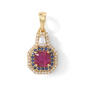D'Joy AA Afrikanischer Rubin (Fissure gefüllt), Moissanit Anhänger 925 Silber 750 Gelbgold vermeil ca. 2,25 ct.