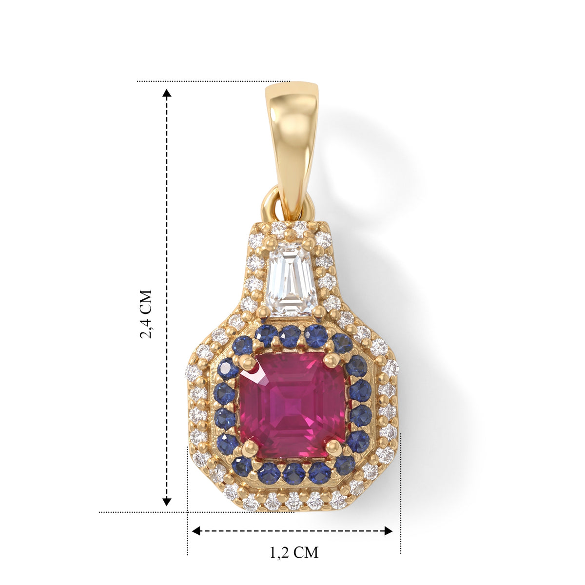 D'Joy AA Afrikanischer Rubin (Fissure gefüllt), Moissanit Anhänger 925 Silber 750 Gelbgold vermeil ca. 2,25 ct.