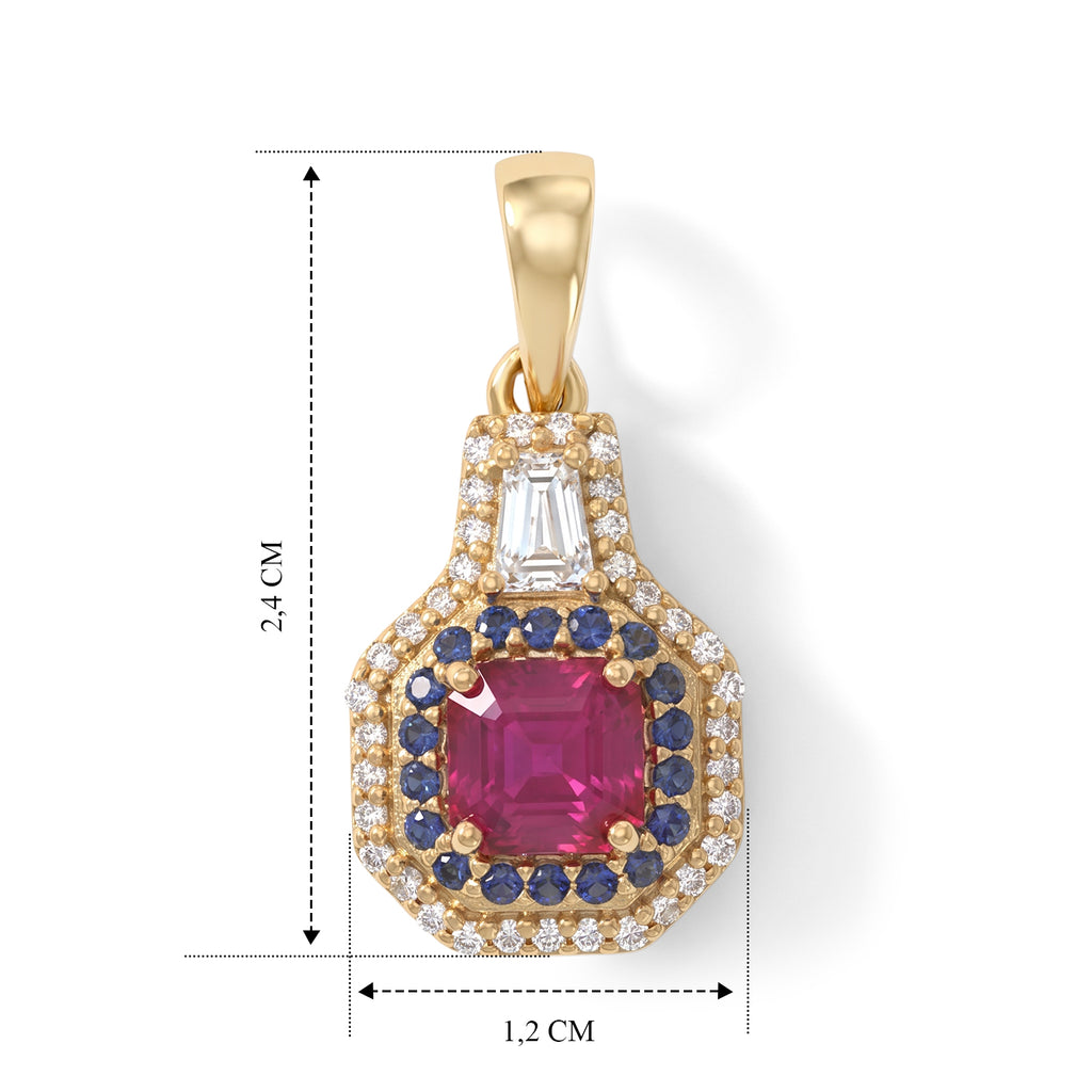 D'Joy AA Afrikanischer Rubin (Fissure gefüllt), Moissanit Anhänger 925 Silber 750 Gelbgold vermeil ca. 2,25 ct.