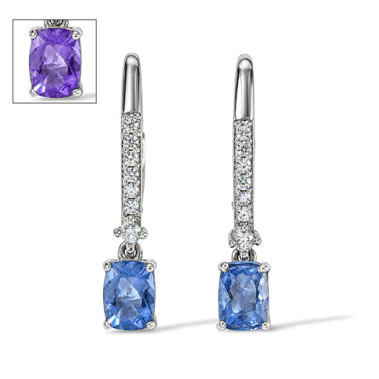 D'Joy Farbwechsel Fluorit, Weißer Zirkon Ohrringe 925 Silber Platiniert (9-14 Werktage Lieferzeit) ca. 2.51 ct