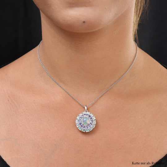 Natürlicher, äthiopischer Opal und AA Tansanit-Anhänger, 925 Silber platiniert ca. 4,36 ct